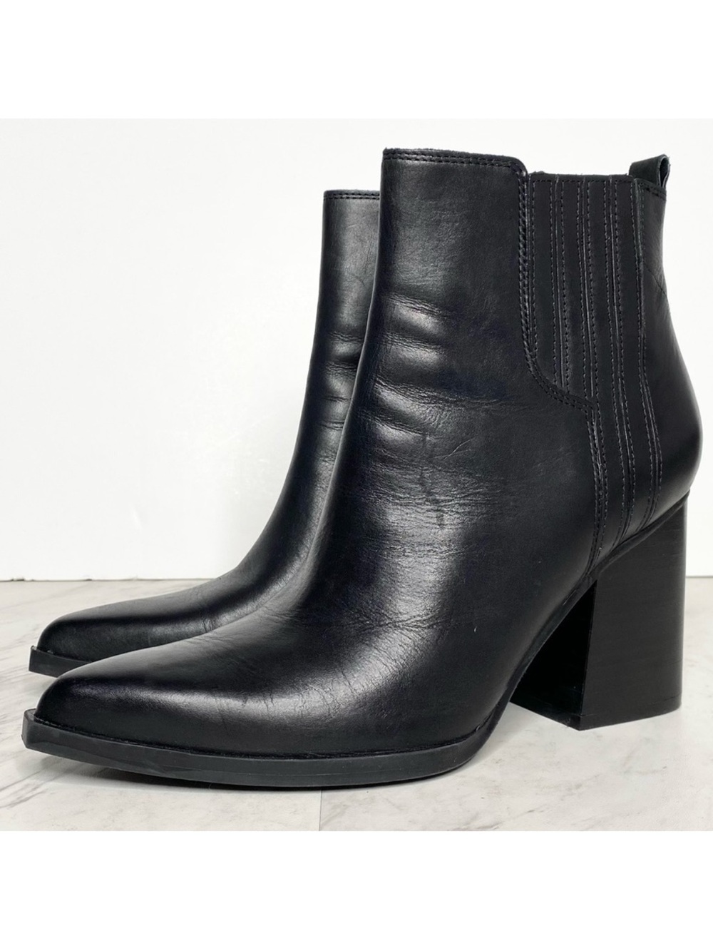 Marc Fisher Oshay Black Leather Heeled Bootie 9 1/2